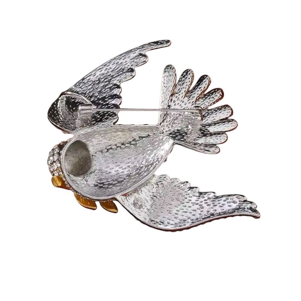 Large Rhinestone Dove In Flight Bird Pin Brooch - Picture 7 of 7